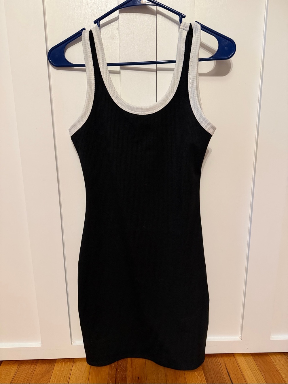 Vici Black Ribbed Tank Dress with White Trim